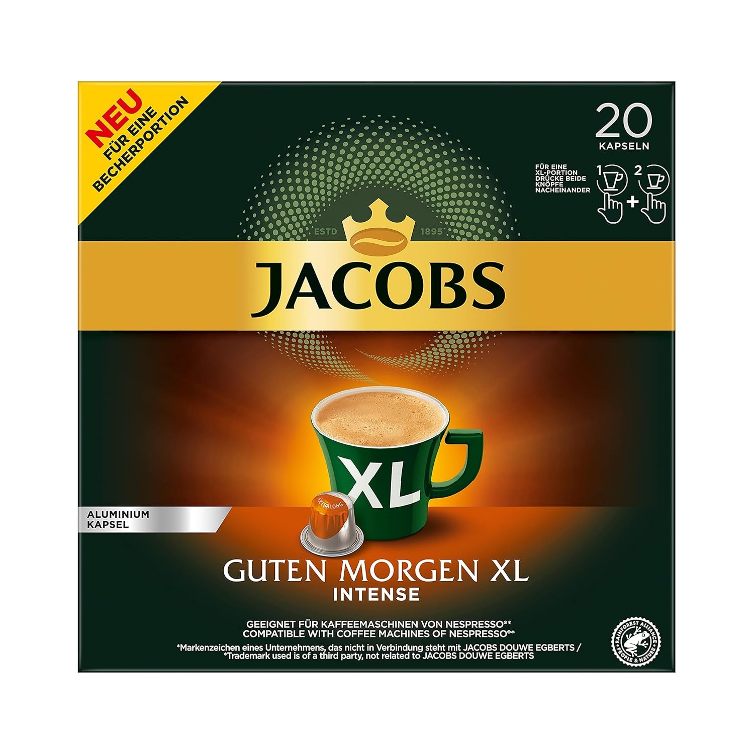 Jacobs Kaffeekapseln Guten Morgen XL Intense - 10er Pack (10 x 20 Getränke) & Kaffeekapseln Krönung Crema, 200 Nespresso kompatibilní Kapseln, 10er Pack, 10 x 20 Getränke, 1040 g