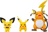 Pokemon PKW2778 Select 3-Pack s Pichu a Pikachu a 7,6 cm Raichu Battle Figures Evolution Multipack Styl 2 akční figurky Naty Shop Multipack - Pichu, Pikachu, Raichu