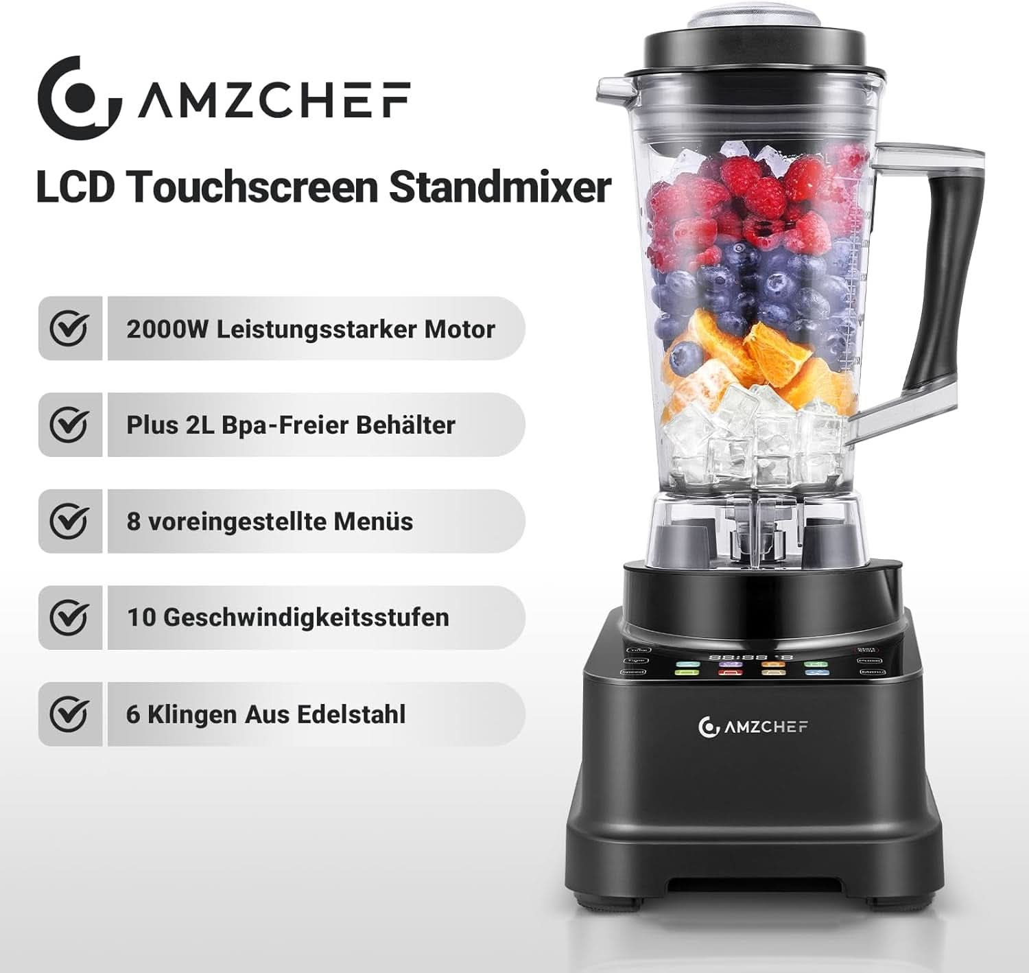 Mixér AMZCHEF, 8 chytrých menu a 10 rychlostí, LCD dotyková obrazovka Kitchen Naty Shop