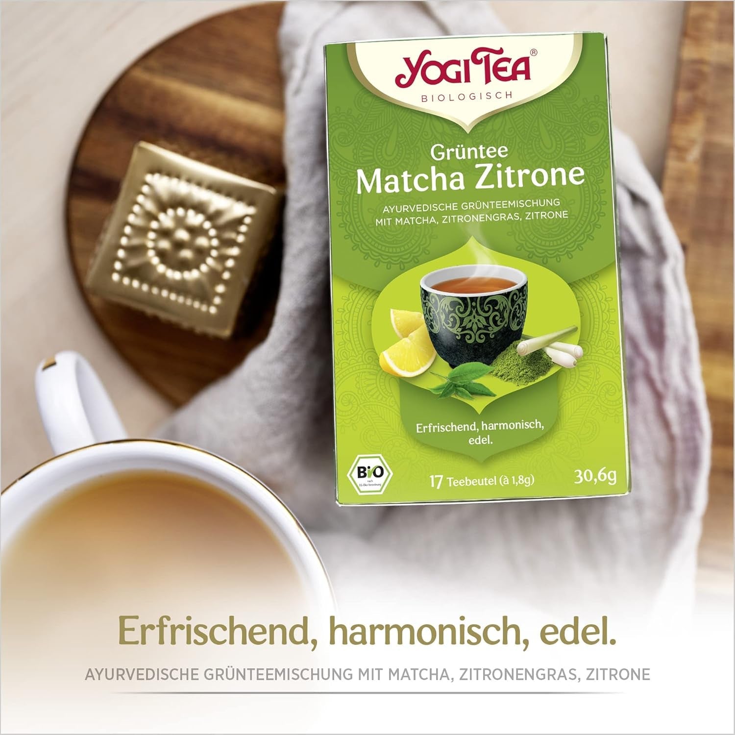 Yogi Tea - zelený čaj Matcha s citronem, BIO bylinný ajurvédský zelený čaj, směs zeleného čaje, Matcha, citronová tráva a limetka, Yogi čaj 6 balení, 6x17 čajových sáčků (celkem 102 čajových sáčků)