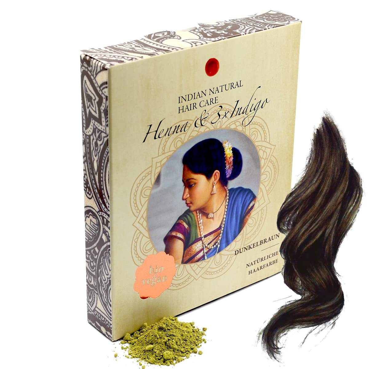 Henna & 3×Indigo - Tmavý kaštan - Přírodní barva na vlasy - Prášek - 200 g Barva na vlasy Naty Shop Výchozí název