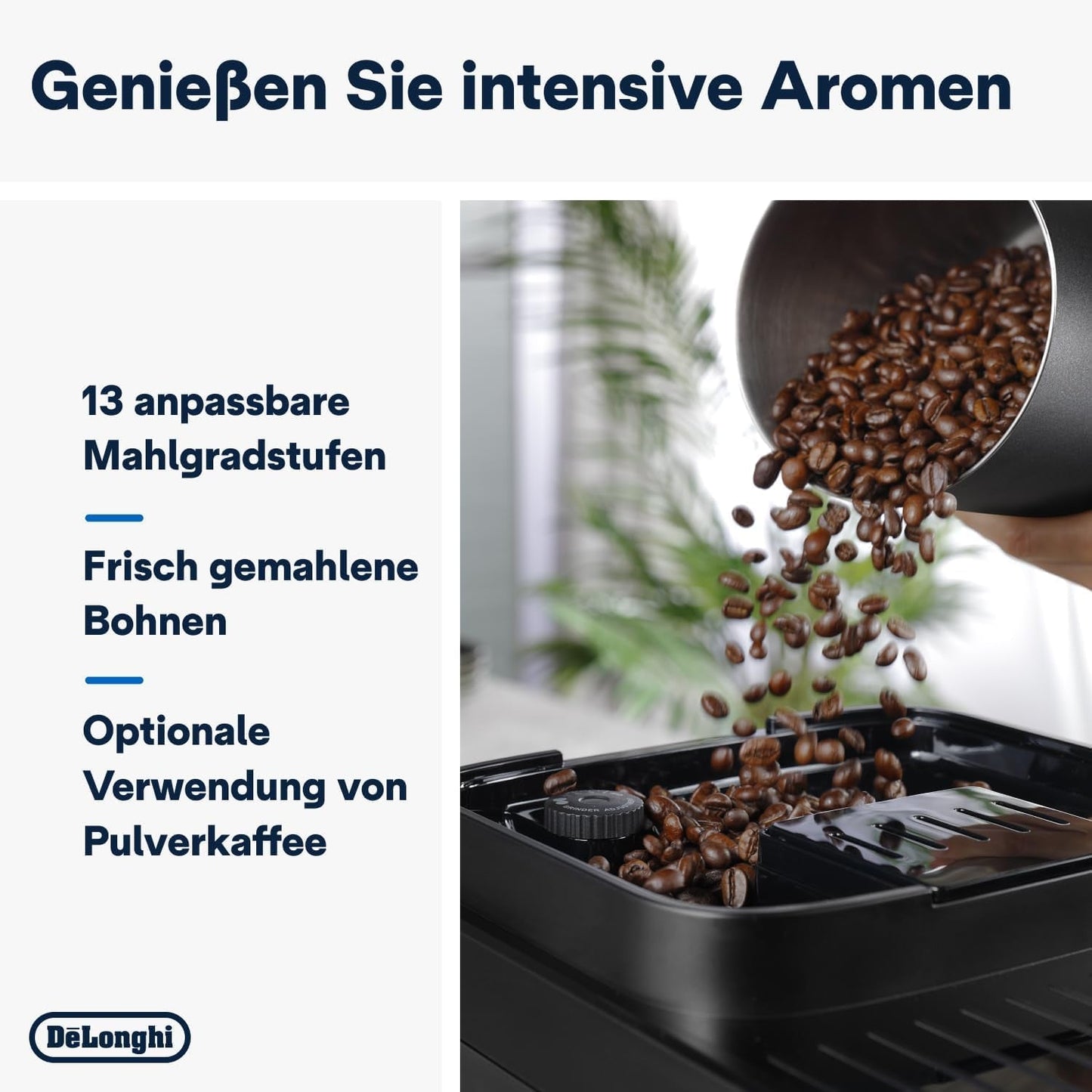 De'Longhi Magnifica Evo Next – plně automatický espressor Perfetto s napěňovačem mléka LatteCrema, 13 nápojů jedním dotykem, kávovar a cappuccino, barevný dotykový displej, titan (ECAM312.80.TB)