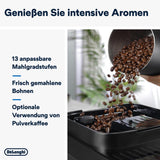 De'Longhi Magnifica Evo Next – plně automatický espressor Perfetto s napěňovačem mléka LatteCrema, 13 nápojů jedním dotykem, kávovar a cappuccino, barevný dotykový displej, titan (ECAM312.80.TB)