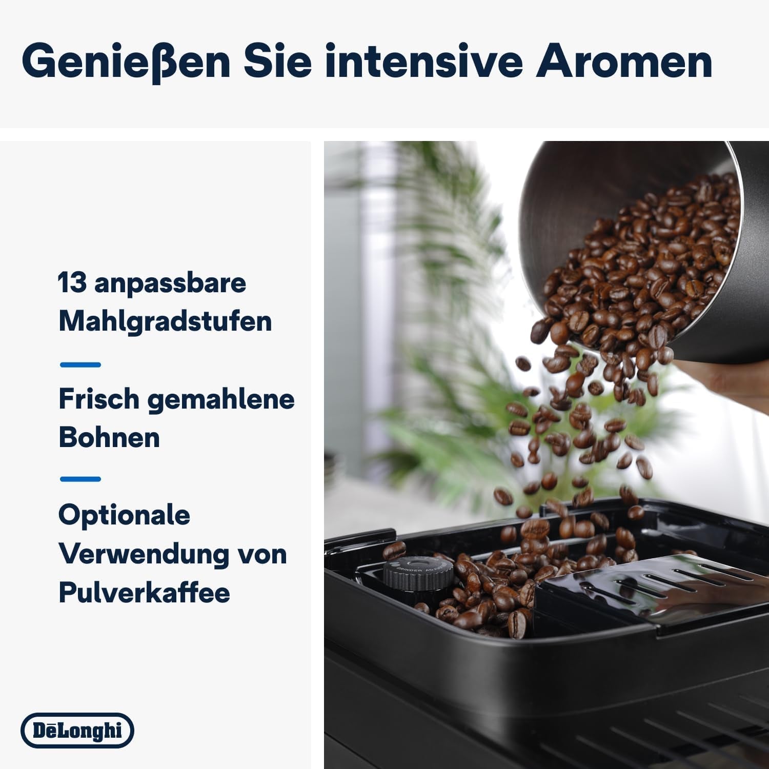 De'Longhi Magnifica Evo Next – plně automatický espressor Perfetto s napěňovačem mléka LatteCrema, 13 nápojů jedním dotykem, kávovar a cappuccino, barevný dotykový displej, titan (ECAM312.80.TB)
