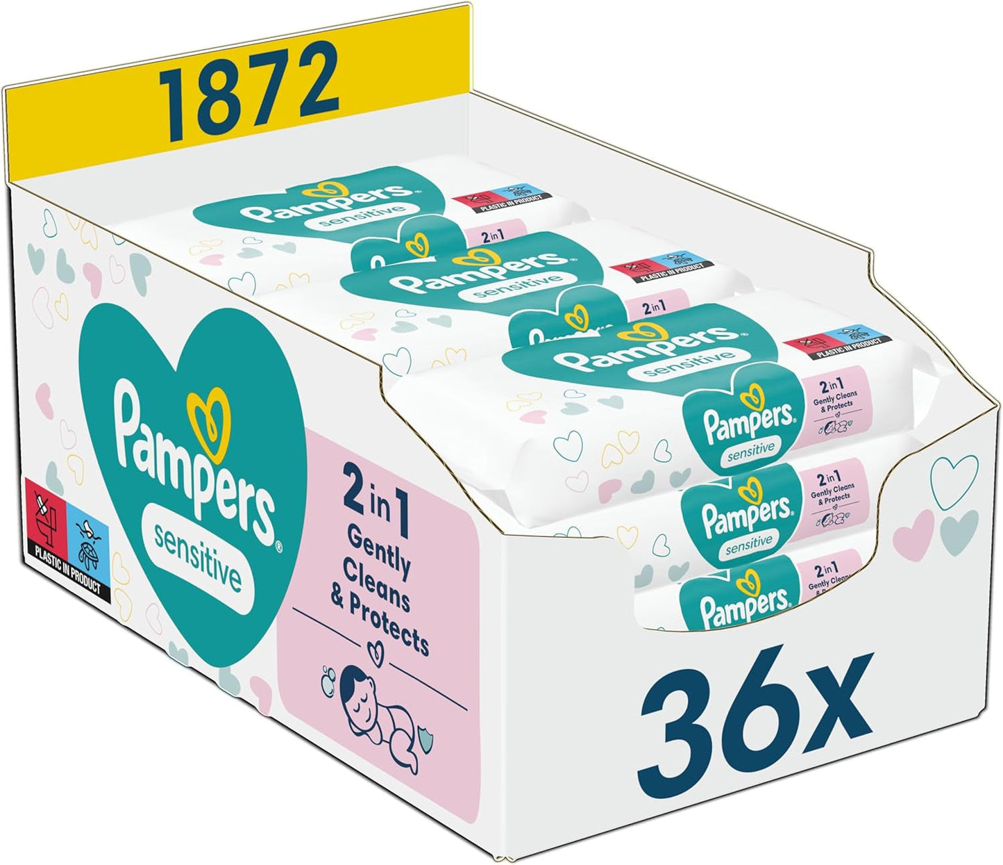 Sensitive Baby Wet Wipes, 1872 Wipes (36 x 52), neparfémované, pro jemné a šetrné čištění