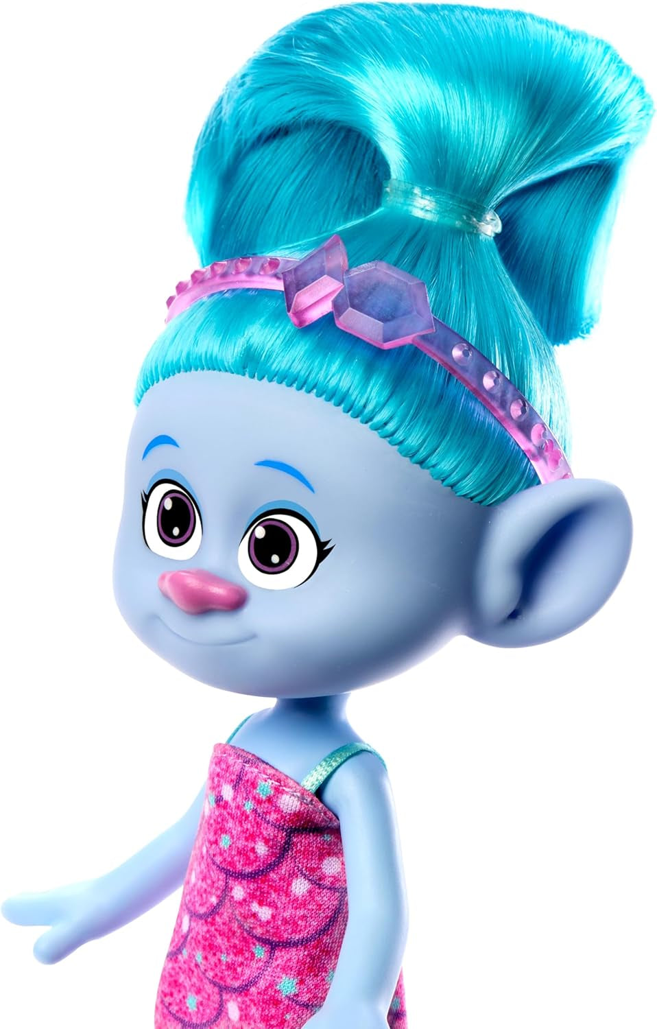 Mattel DREAMWORKS Trolls United We Stand - Chlupatá panenka Chlupaté překvapení s jiskřivě modrými vlasy, fialovou čelenkou, věk 3 a více, HNF15