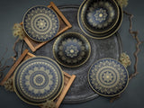CreaTable, 23588, MANDALA GOLD Series – černá, 12dílná sada nádobí, sada porcelánových talířů, vhodné do myčky a mikrovlnné trouby, kvalitní výroba