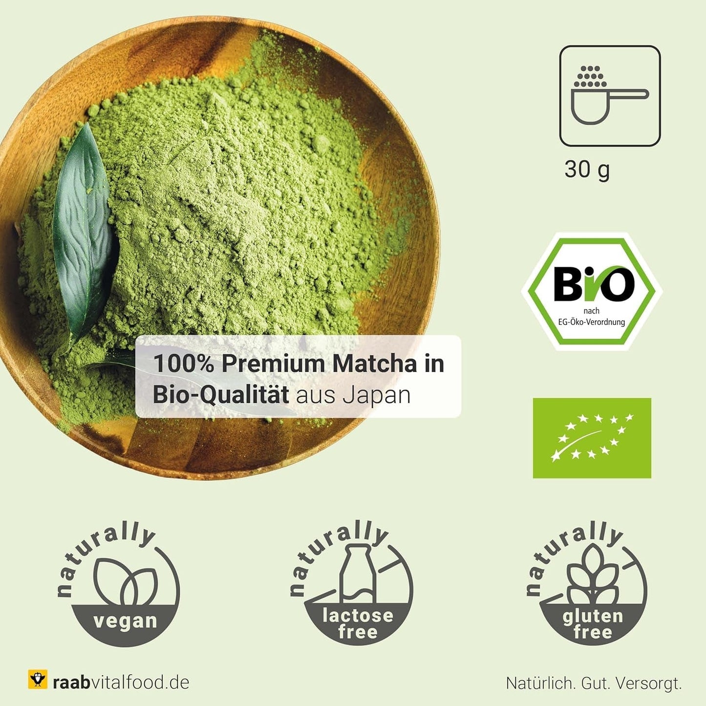 Raab Vitalfood® Premium Bio Matcha Powder (30g) - Originál z Japonska, čistý matcha prášek bez přísad, jemně mletý, jemně hořká chuť, prášek ze zeleného čaje, vegan, čajový obřad