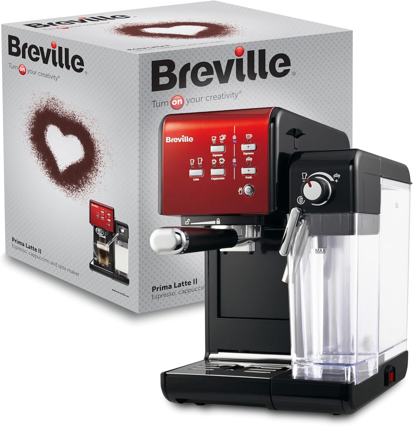 Espresso Breville Prima Latte II | Stroj na latte a cappuccino | Profesionální pumpa s 15 bary a napěňovačem mléka | Stříbro [VCF108X]