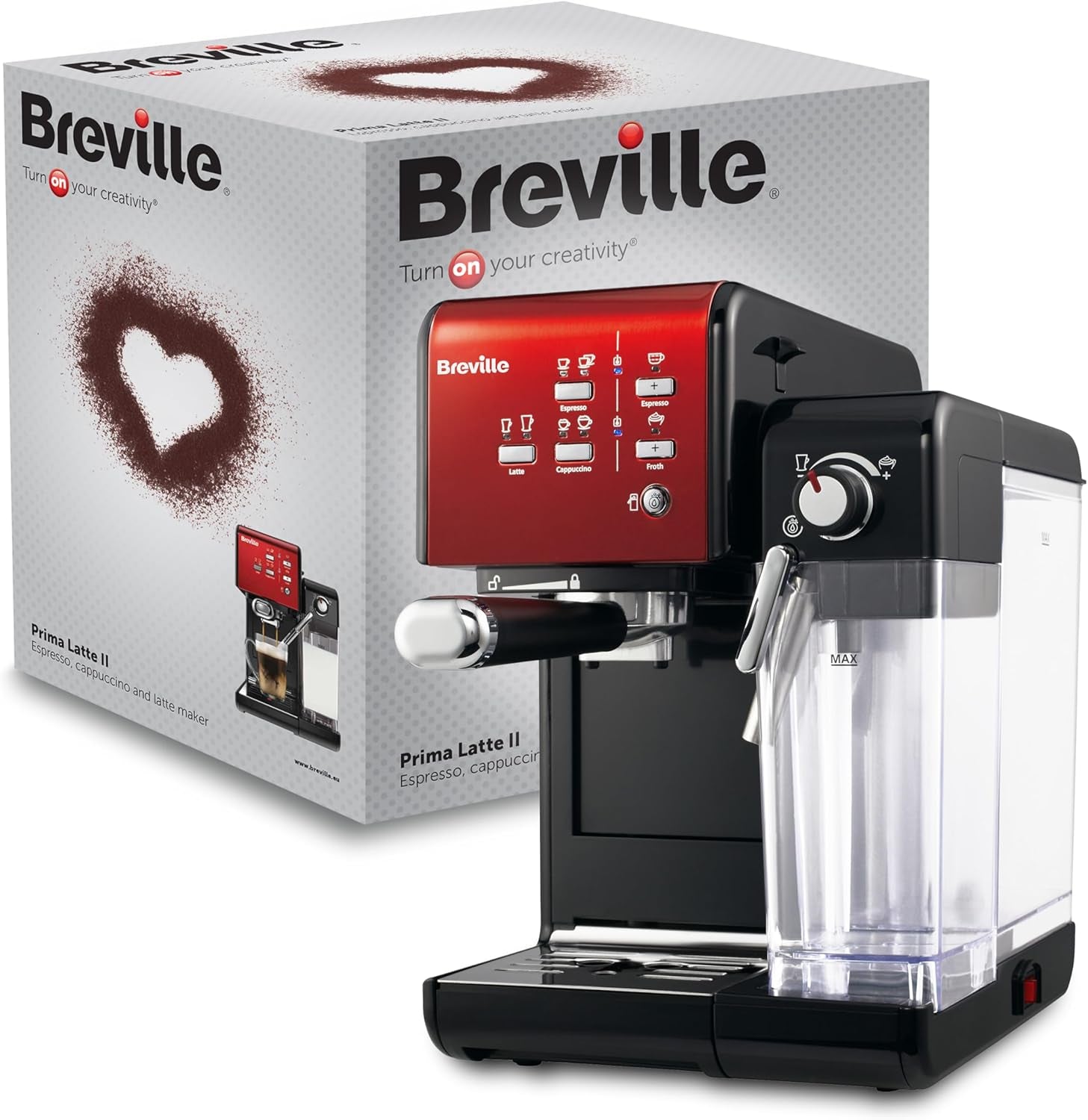 Espresso Breville Prima Latte II | Stroj na latte a cappuccino | Profesionální pumpa s 15 bary a napěňovačem mléka | Stříbro [VCF108X]