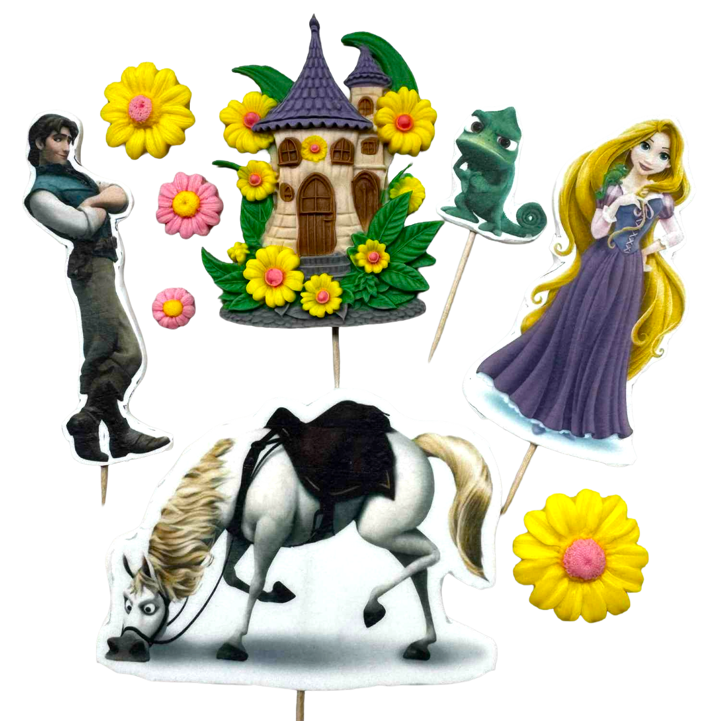 DulceCraft Sada 9 jedlých ozdob Rapunzel - Figurky z cukrové pasty 1-10 cm Na dorty