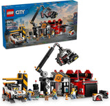 LEGO City vrakoviště s auty - hračka s lisem na šrot a jeřábem, 2 autíčka, 4 minifigurky dělníků a kancelářská budova - dárky k narozeninám pro chlapce a dívky od 8 let 60472 Stavebnice Beuche den LEGO-Store Výchozí název