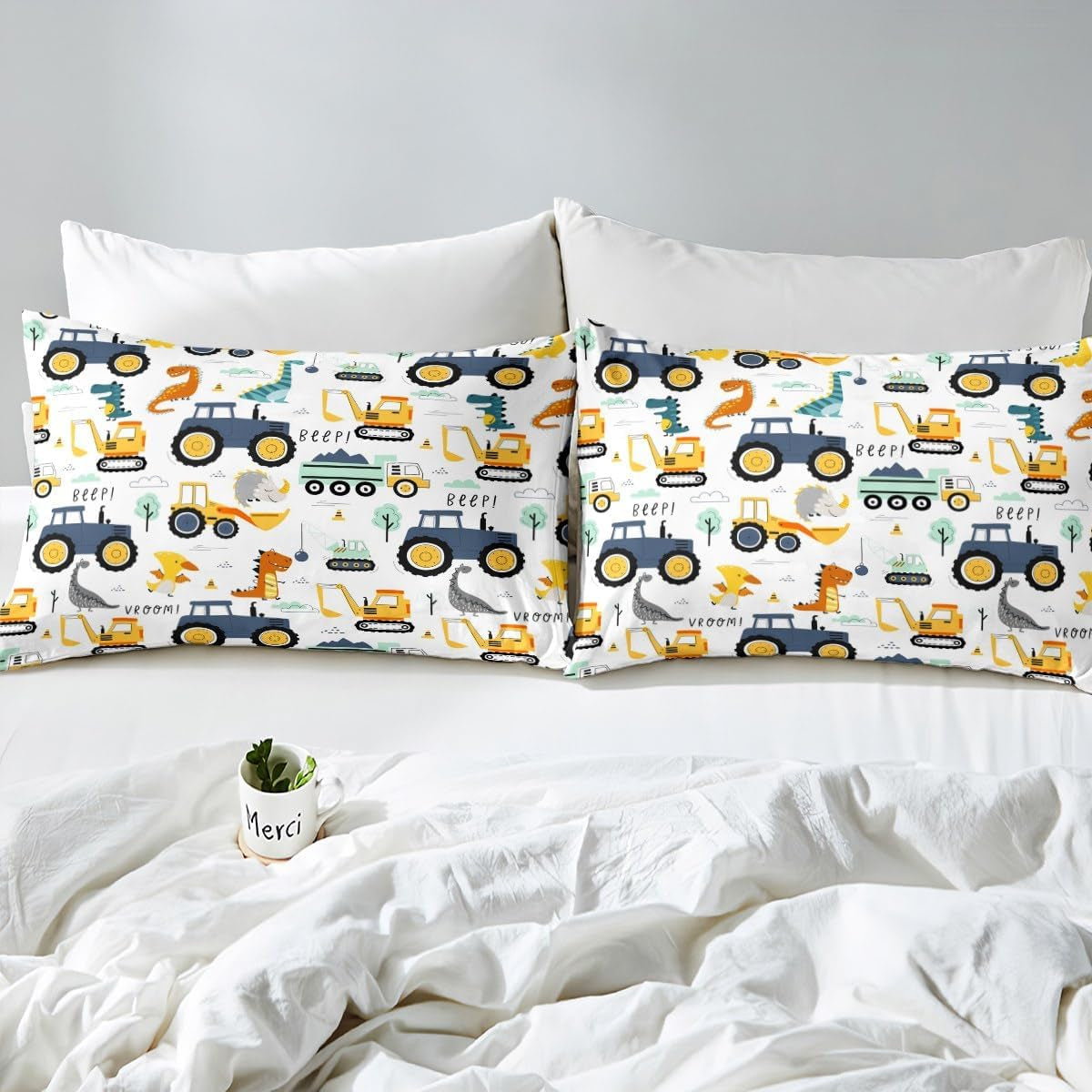 Jungen Cartoon Povlečení do auta 135X200,Kinder Bau Fahrzeuge Tröster Abdeckung Für Kind Kleinkind Teens,Dinosaurier Bettbezug,Traktor Maschinerie Bagger Bettdecke Abdeckung,Lkw Autos Bettdecke Naty Shop