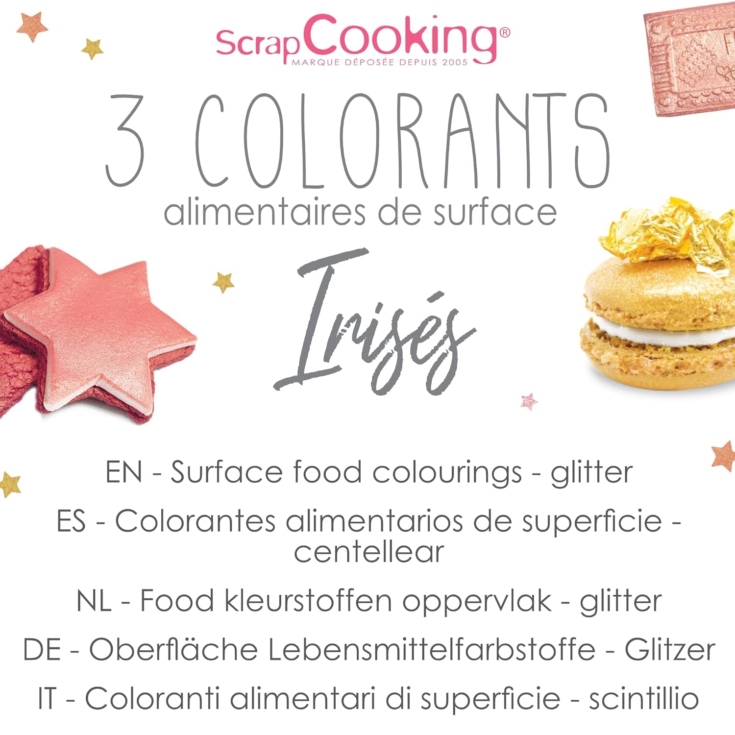 Scrapcooking - Sada 3 kovových potravinářských barviv - Potravinářské barvivo: zlaté, růžové zlato a rubínové - Jedlé potravinářské barvivo na pečení, dorty, sušenky, dorty, čokoláda - 4019