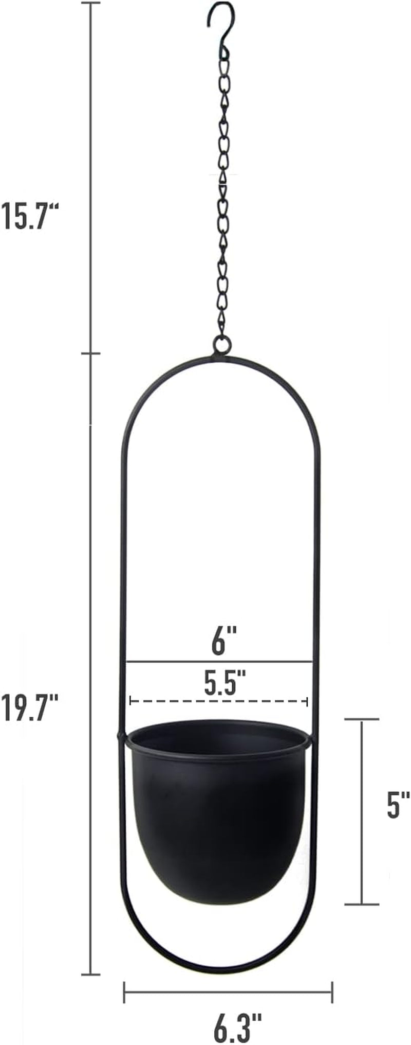 Závěsné kovové květináče 2 ks Černý oválný geometrický věšák na rostliny s květináči Moderní nástěnný a stropní květináč Vnitřní venkovní květináče 15,2 cm 2 ks
