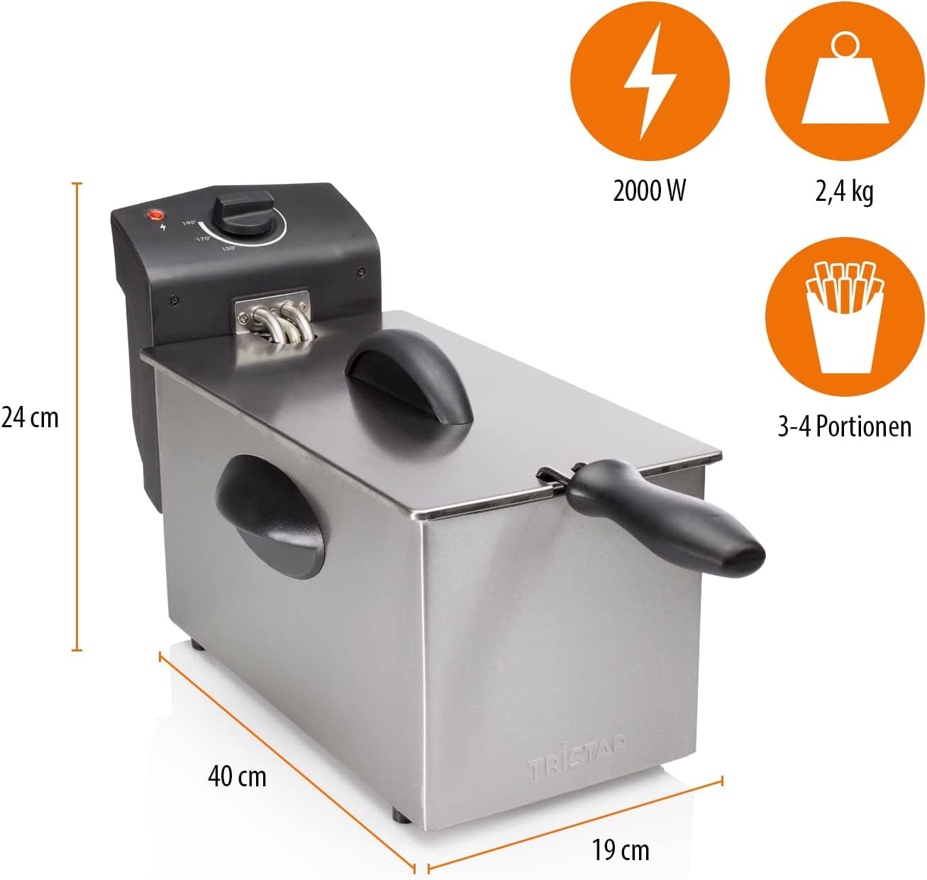 Fritéza na olej Tristar FR-6935, 2000 wattů, 3 litry, termostat, studená zóna, 3-4 osoby, kovové spotřebiče Naty Shop