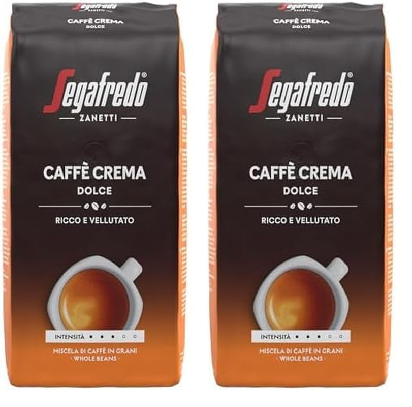 Segafredo Zanetti Caffè Crema Dolce - Celá zrna (1 kg balení) - Vhodné pro Caffè Crema - Lehce až středně pražená kávová zrna s jemnou a vyváženou chutí (2 balení)