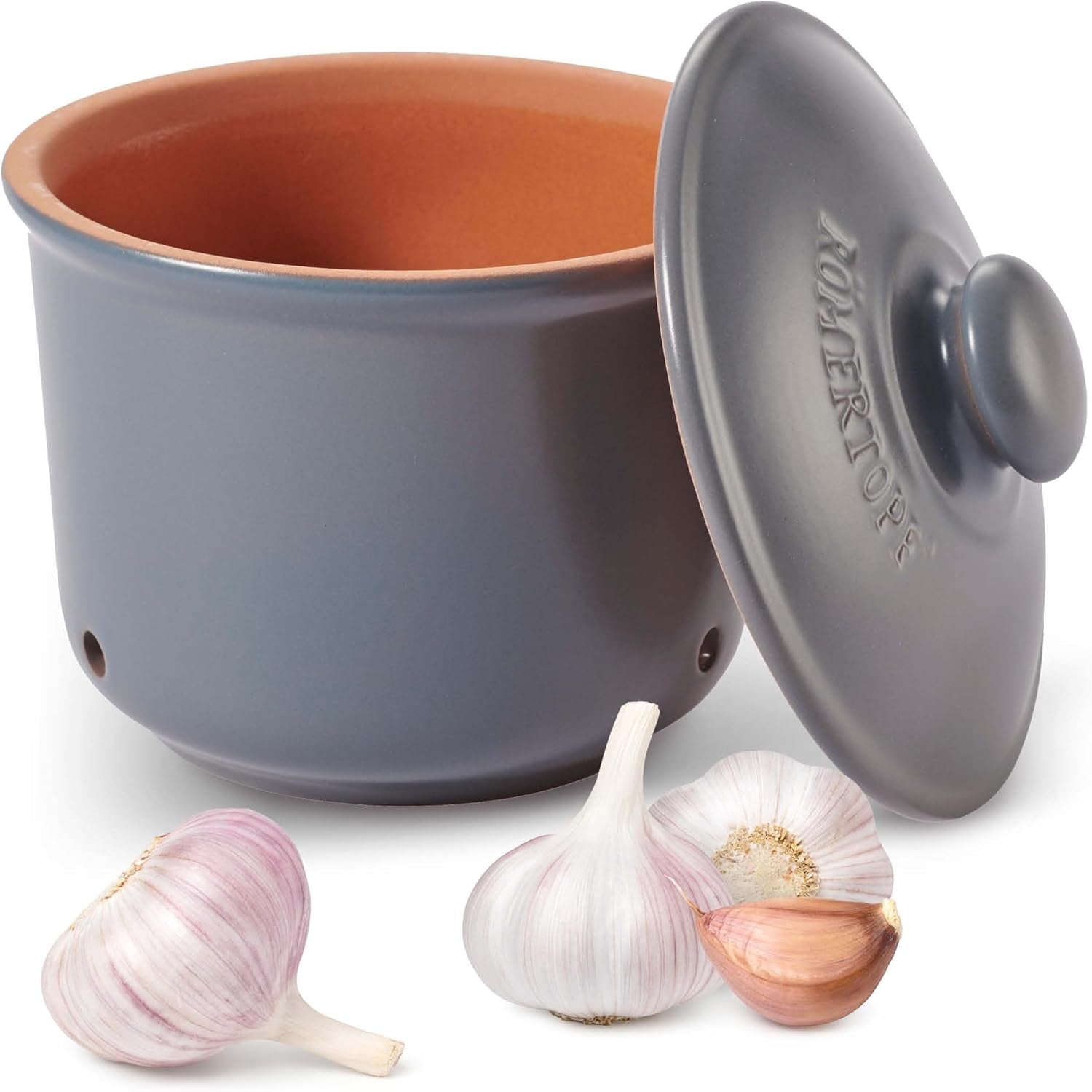 Römertopf hrnec na česnek čerstvý hrnec vyrobený z přírodní hlíny pro dlouhou trvanlivost potravin, jako je česnek Ø 12,5 cm bílá Dózy na potraviny Naty Shop Výchozí název