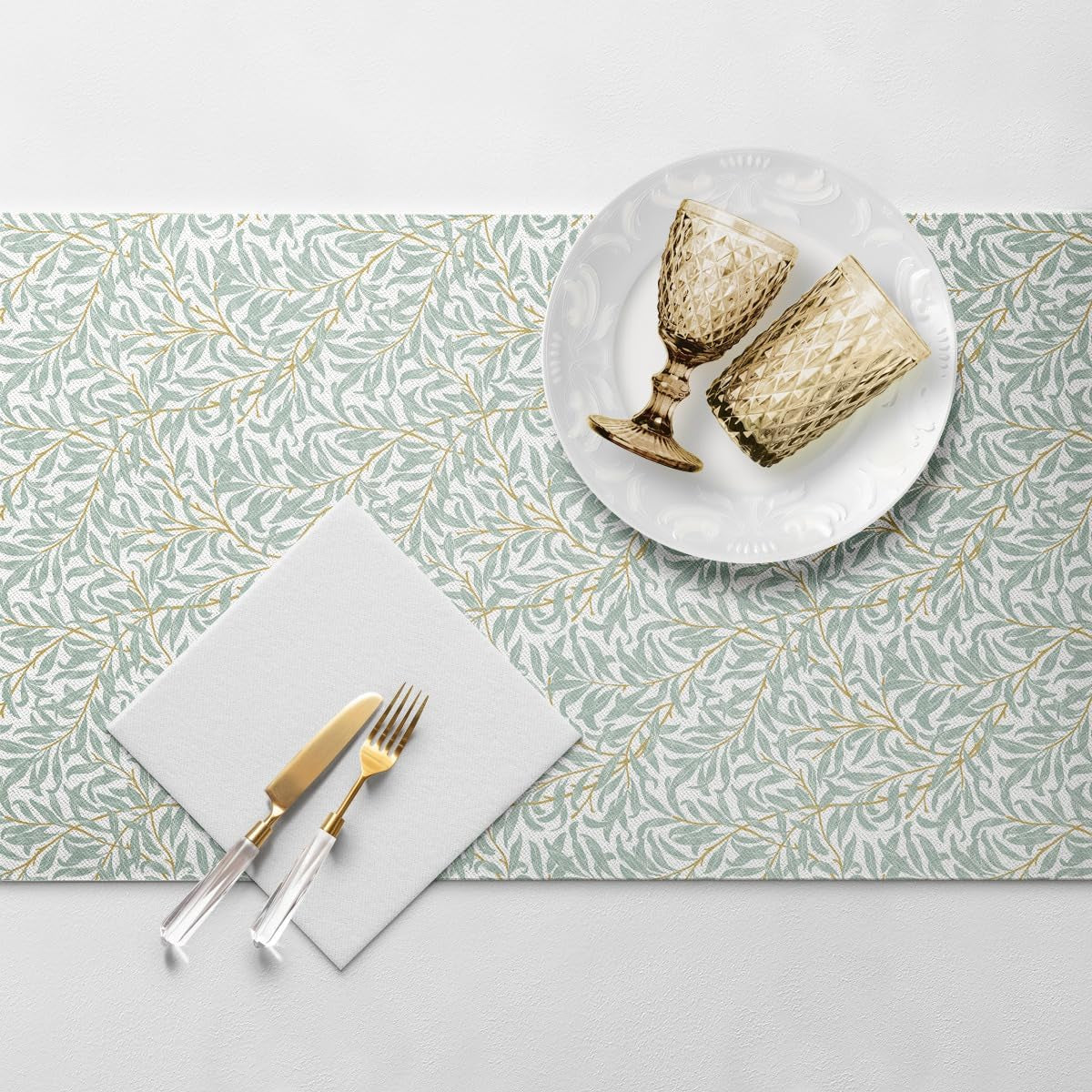 PAW - Airlaid Table Runner (40 cm X 24 M) I Stolní dekorace pro přijímání, biřmování, svatbu, výročí, zahradní slavnost, křest I Dekorace na stůl Elegantní stuha na stůl - Vrbová ratolest I Vrbová ratolest