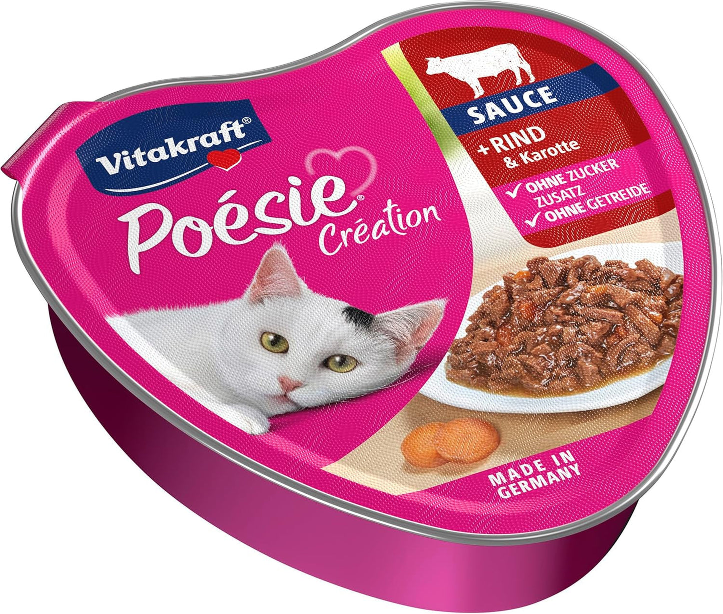 Vitakraft Poésie Création, mokré krmivo pro kočky, mokré krmivo v omáčce, s hovězím masem a mrkví, hromadné balení, bez přidaného cukru nebo obilovin (15 x 85 g)