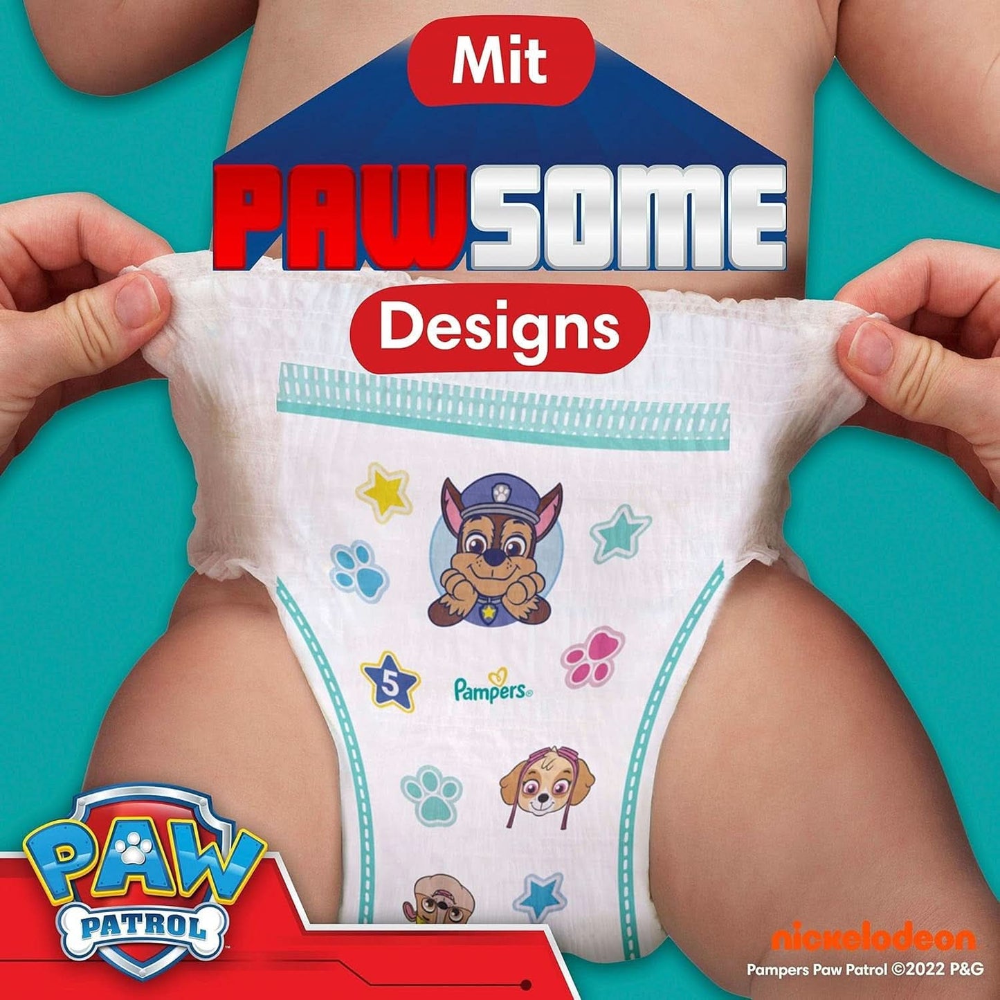 Plenky Pampers Paw Patrol Pants vel. 5 (12-17Kg) Baby-Dry, Junior s kapsou Stop and Protect, MĚSÍČNÍ BOX, 160 plen Naty Shop