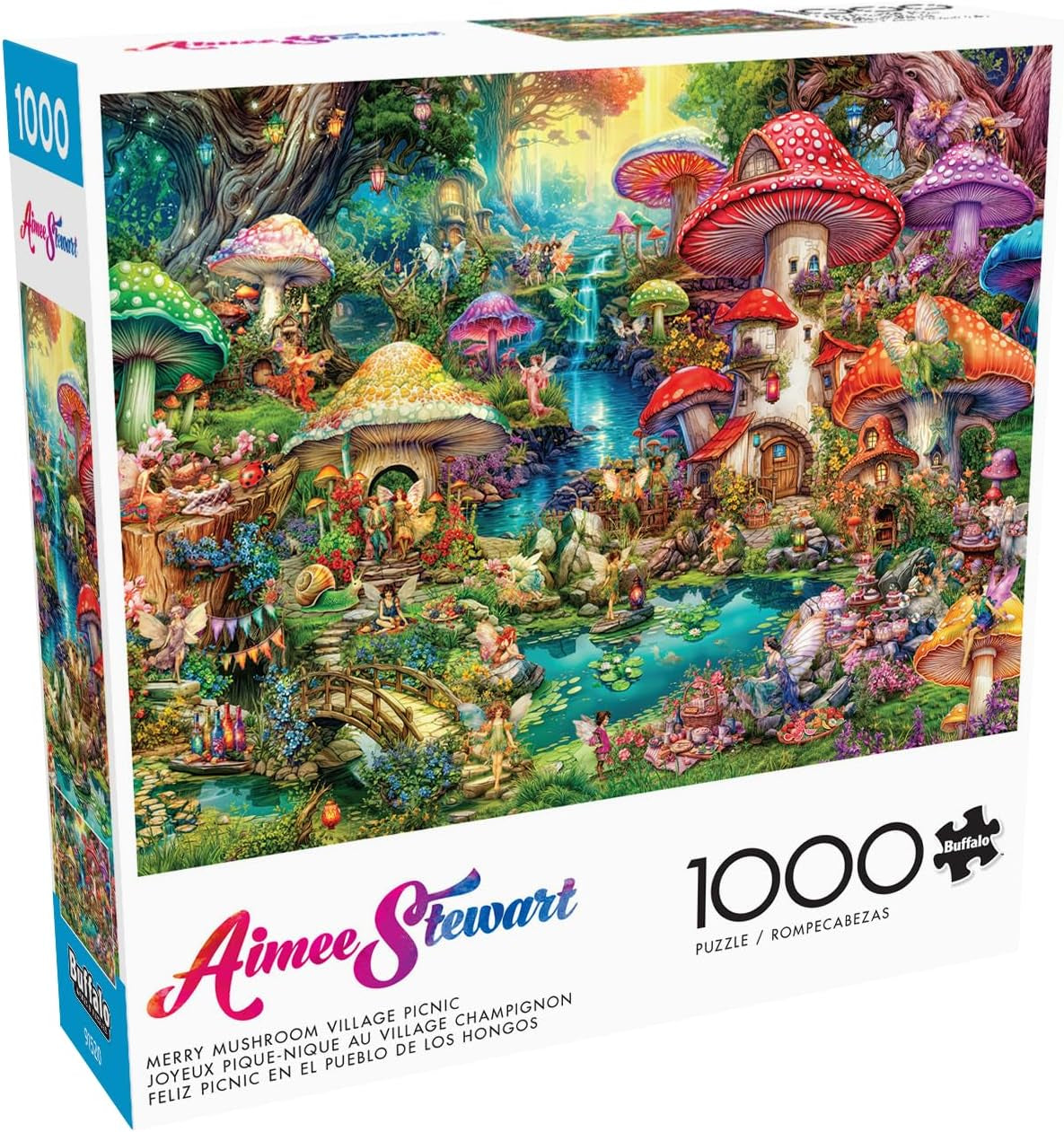 Buffalo Games - Aimee Stewart - Piknik Merry Mushroom Village - 1000dílné puzzle pro dospělé, náročné puzzle, ideální pro herní večery - Připravená velikost 26,75 x 19,75 cm Puzzle Naty Shop