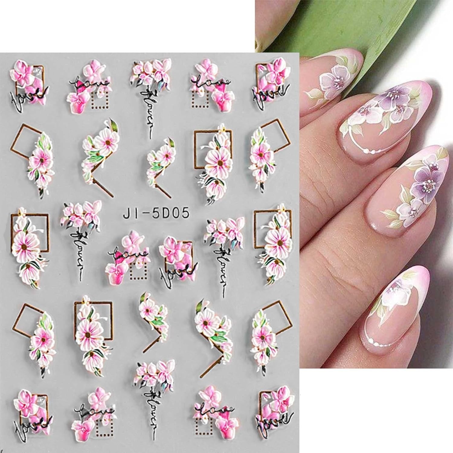 JMEOWIO 3D Nálepka na nehty Frühling Blume Nálepka na nehty Selbstklebend Nagelaufkleber 5D Stereoskopisch Blumen Dekoration Nageldesign Zubehör 4 Blatt