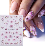JMEOWIO 3D Nálepka na nehty Blumen Nálepka na nehty Selbstklebend Nagelaufkleber 5D Stereoskopické jarní letní dekorace Nageldesign Zubehör 4 Blatt