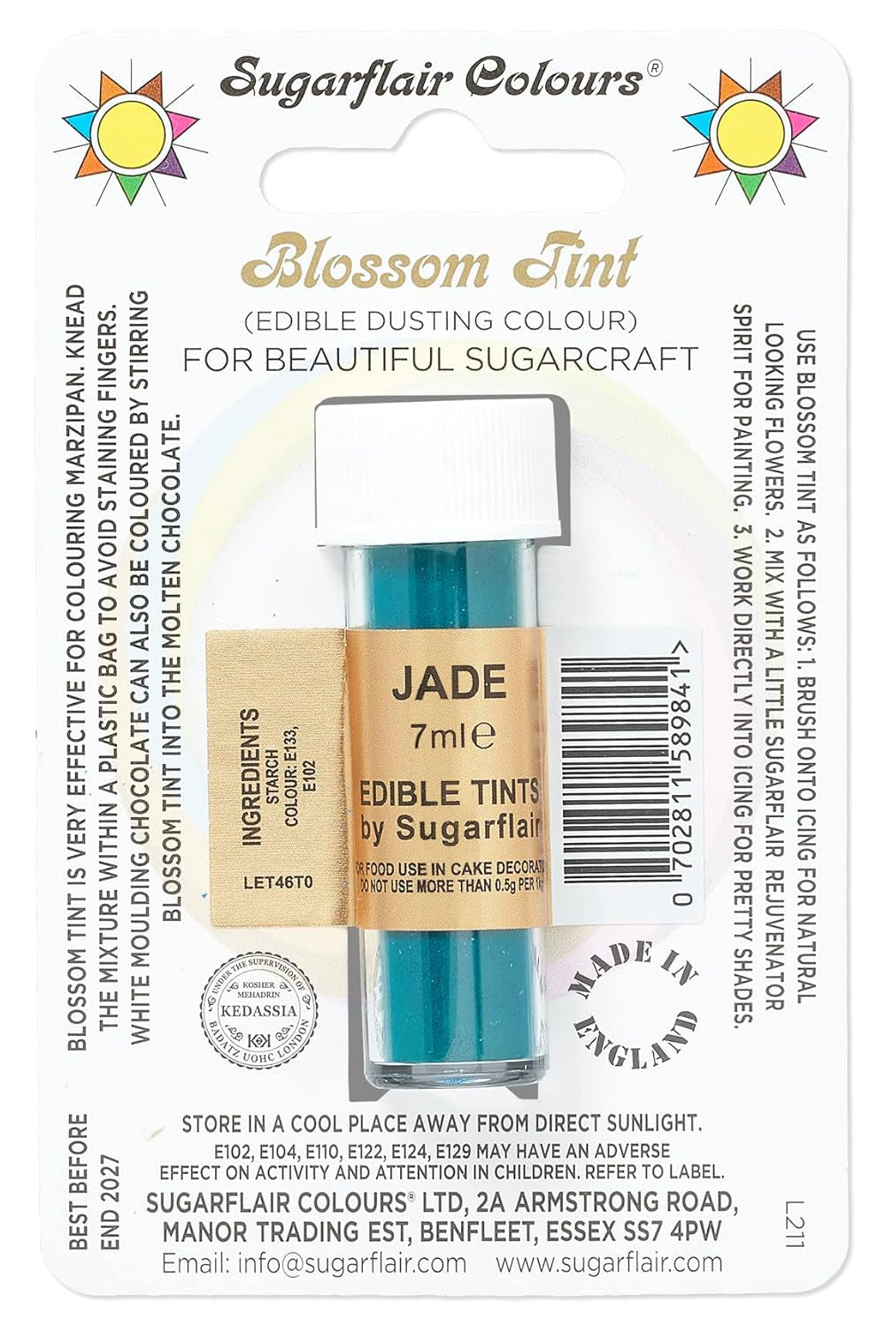 Potravinářské barvivo v prášku Sugarflair Blossom Tint Dusting Jade - Potravinářské barvivo v prášku na zdobení barevné cukrové pasty, fondánu, polevy, čokolády, máslového krému, makronek - 7 ml