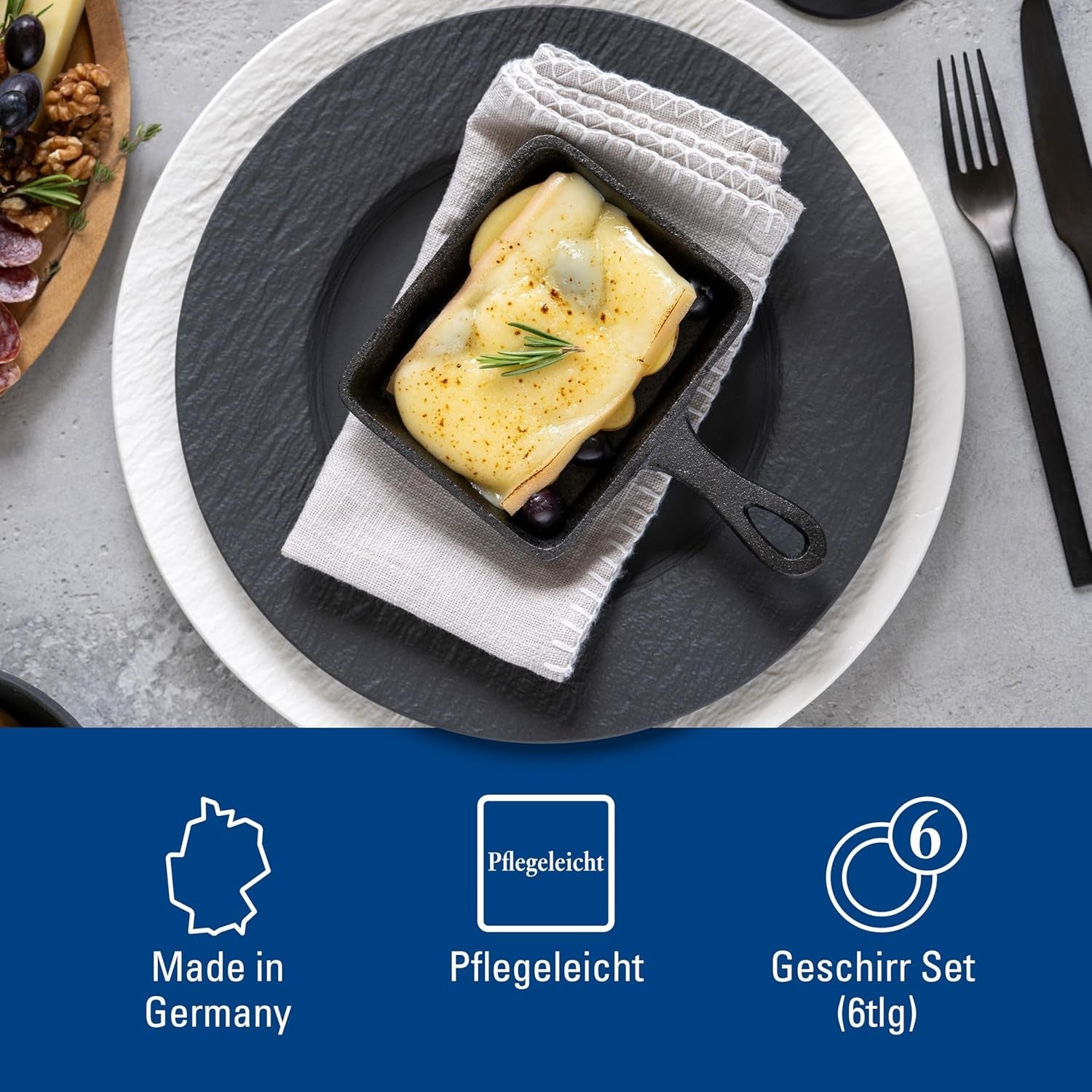 Villeroy & Boch – Manufacture Rock Dinnerware Set, 6 kusů, Dinnerware Set for 2, Premium Porcelain, Black