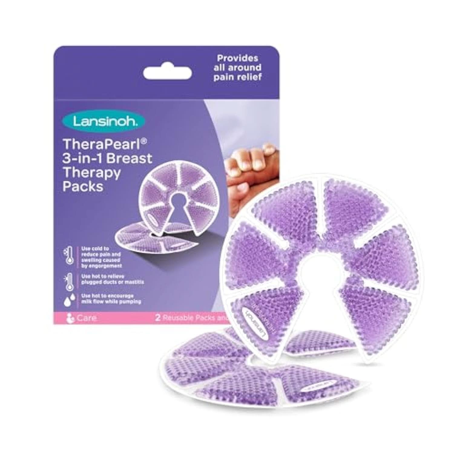 Lansinoh Therapearl 3v1 Terapie prsů pro kojící maminky, Terapie horkem a chladem, Pomáhá zmírnit překrvení, mastitidu a ucpané vývody, Potraviny a doplňky pro kojení opakovaně Bebe Naty Shop