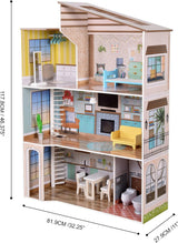 Olivia's Little World Současný středomořský styl 3patrový interaktivní dřevěný domeček pro panenky pro děti se 17 doplňky k nábytku pro panenky Vícebarevná TD-13551B
