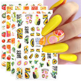 JMEOWIO Samolepka na nehty Sommer Frucht 9 Blatt Samolepka na nehty Selbtklebend Nagelaufkleber Zitronen Dekoration Nageldesign Zubehör