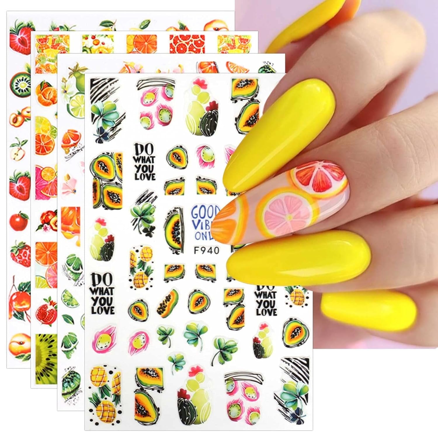 JMEOWIO Samolepka na nehty Sommer Frucht 9 Blatt Samolepka na nehty Selbtklebend Nagelaufkleber Zitronen Dekoration Nageldesign Zubehör