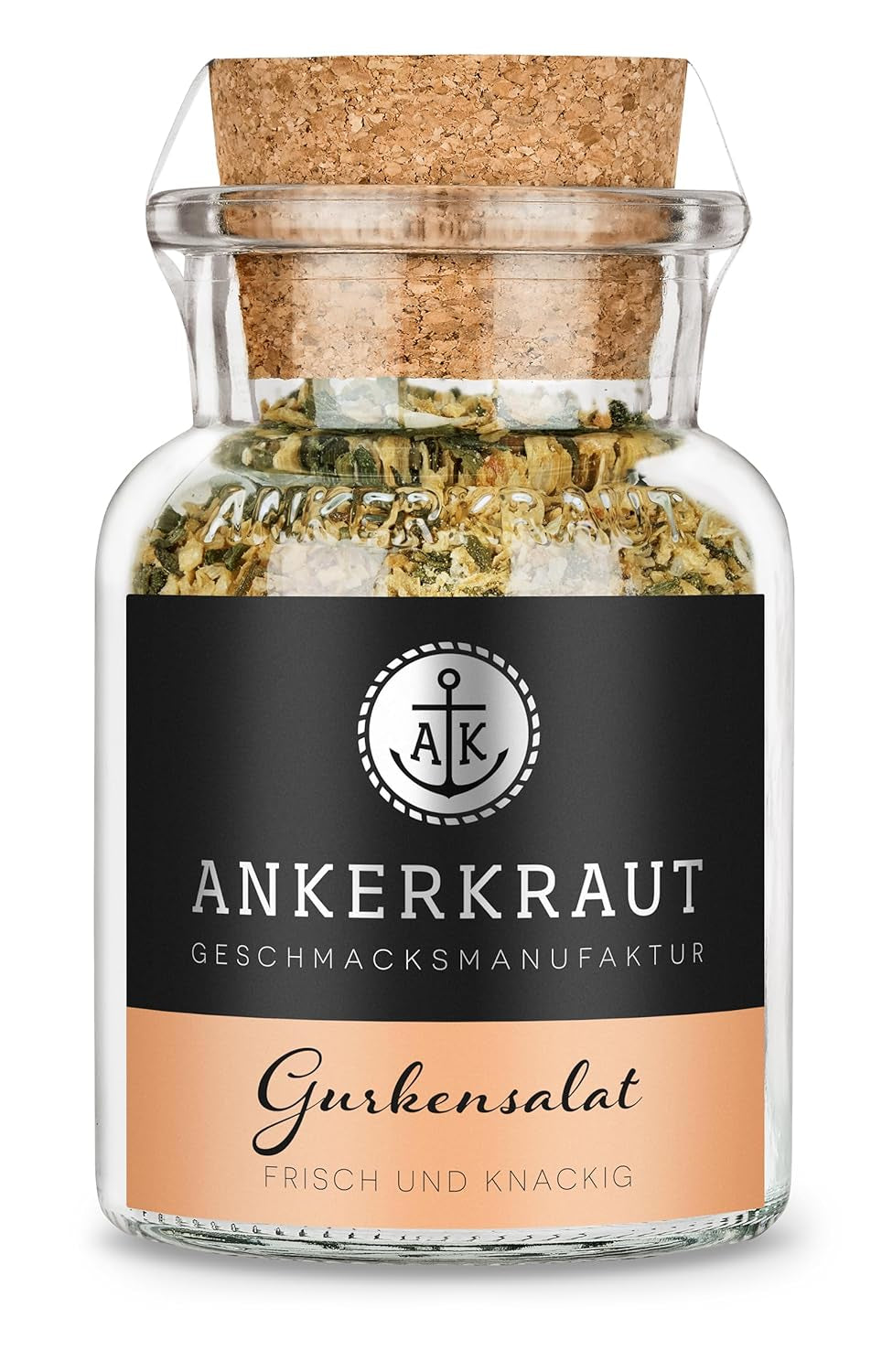 Ankerkraut Gurkensalat, 60 g v korkové sklenici, Würze Gherken-Salat Ganz Einfach, Zuckerfrei und Ohne Gesmackverstärker, Mischung würzender Ingredient für Salat