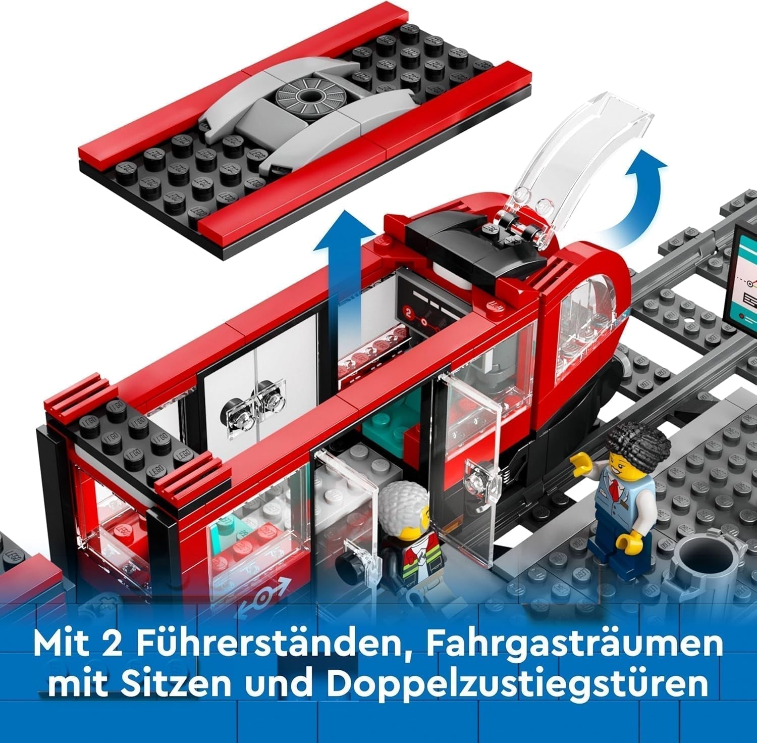 LEGO City tramvaj se stanicí, nápad na dárek pro fanoušky autíček od 7 let, se 6 minifigurkami a vodicím psem pro hraní rolí, stavebnice 60423 Stavebnice Besuche den LEGO-Store