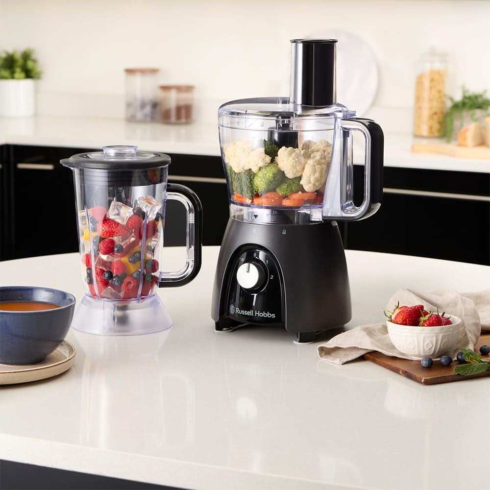 Kuchyňský robot Russell Hobbs [Blender/sekáček na zeleninu/stolní mixér/sekáček/mixér] Kuchyňský robot (hnětení, mixování a krájení), Matte Charcoal Kitchen Naty Shop
