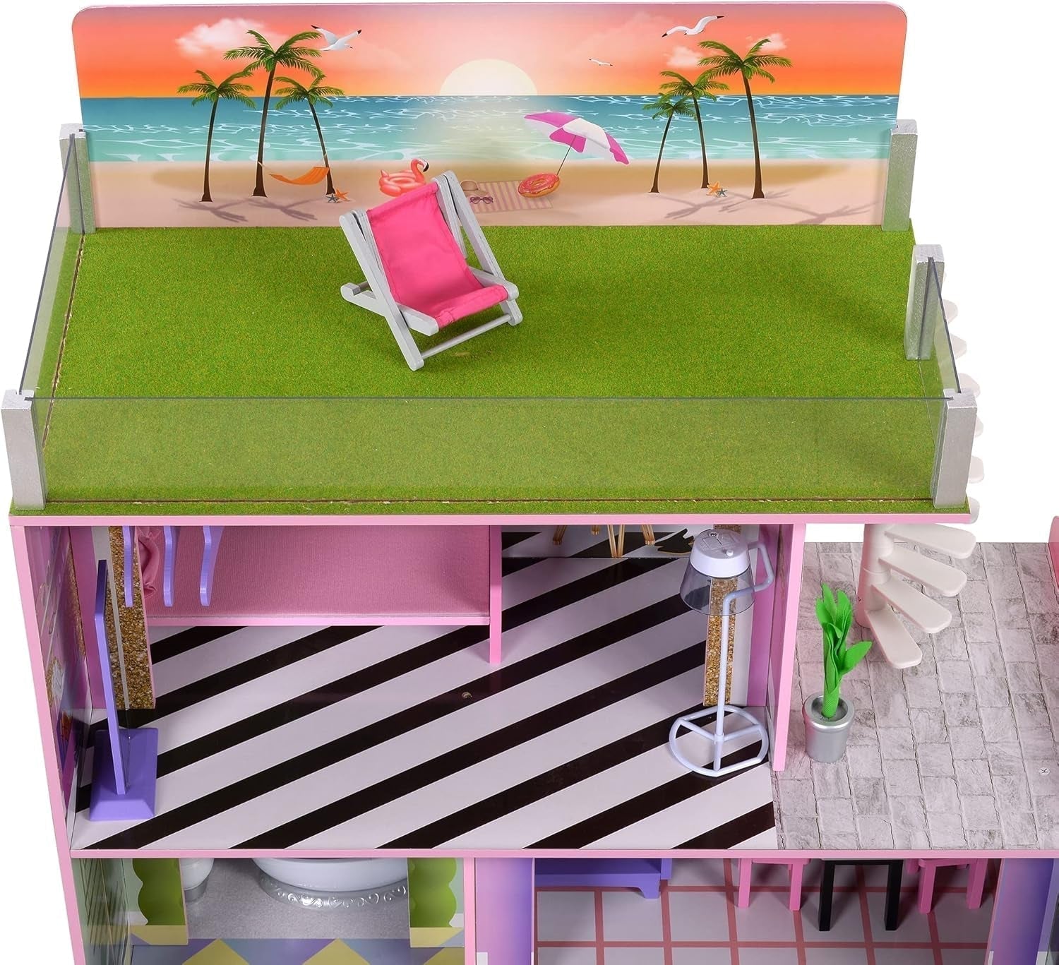 Oliviin malý svět Big Dreamland Západ slunce Současný dětský interaktivní dřevěný domeček pro panenky 3 patra s 16 nábytkem pro panenky Multi TD-13616A Domky pro panenky Naty Shop