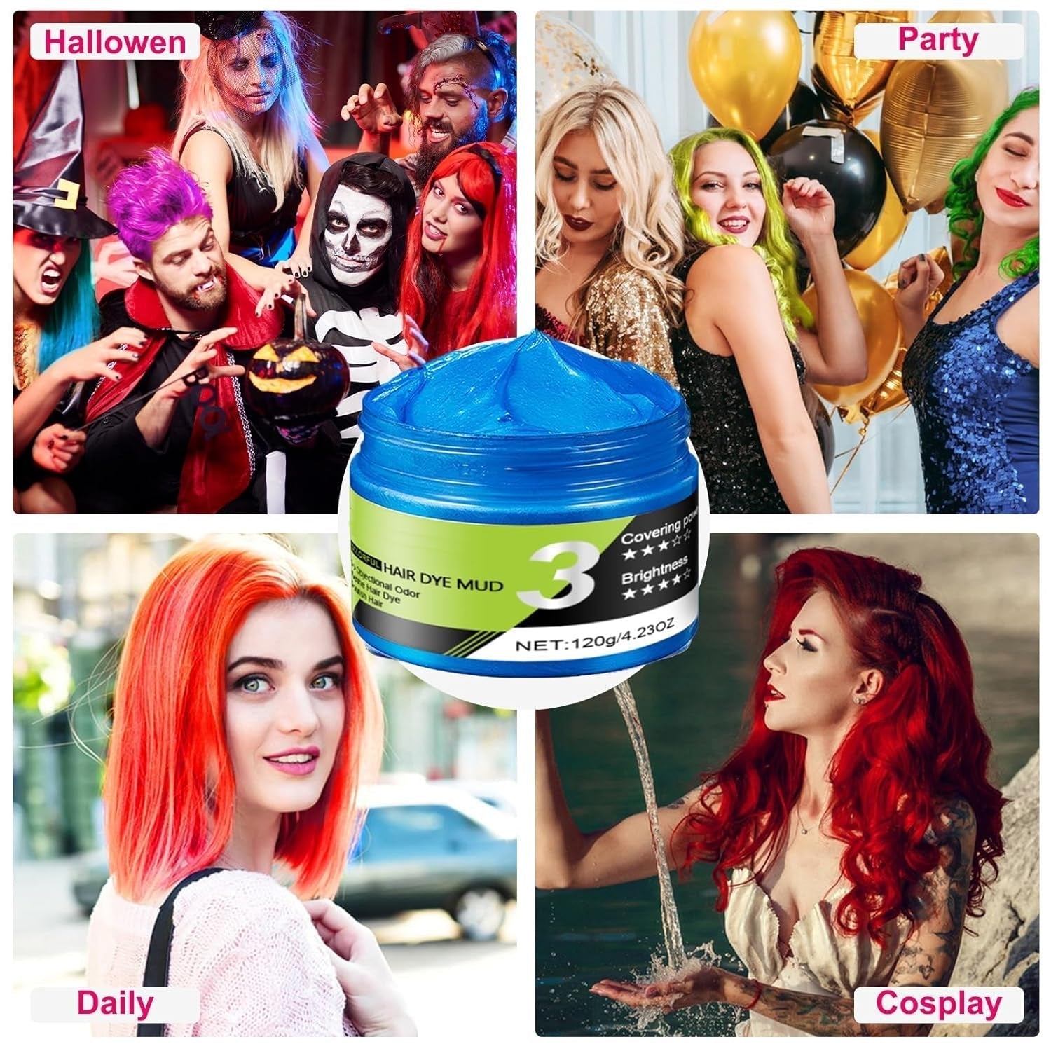 Modrý vosk na vlasy Dočasný modrý lak na vlasy Barva Crazy Blue Smývatelná barva na vlasy Okamžitá barva na vlasy Přírodní barva na vlasy Styling vlasů Pro muže Ženy Party Naty Shop Barva na vlasy