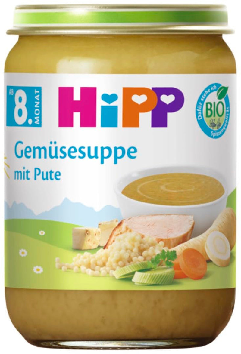 HiPP Bio krůtí zeleninová polévka (6 x 190 g), od 8 měsíců, bez přidané soli, s Omega-3, v nejlepší bio kvalitě