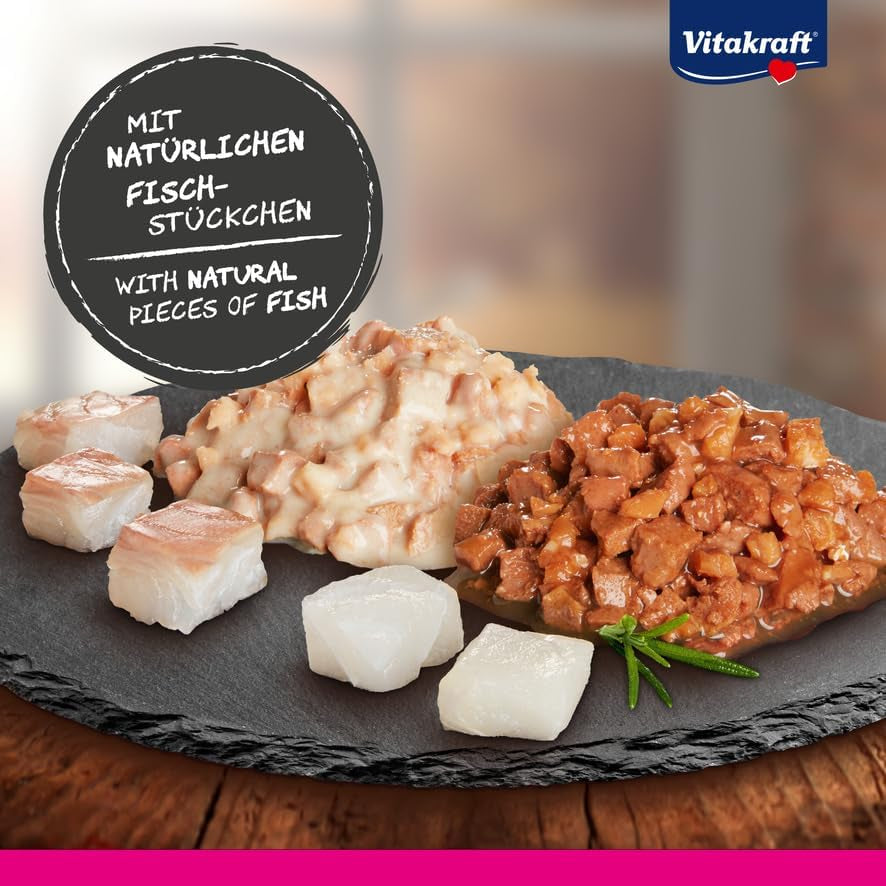 Vitakraft Poésie Délice, Fish Selection, Nassfutter Katze, Katzennassfutter v omáčce, mit Seelachs, mit Kabeljau, bez Zusatz von Zucker und Getreide (1 balíček s 6x 85g)