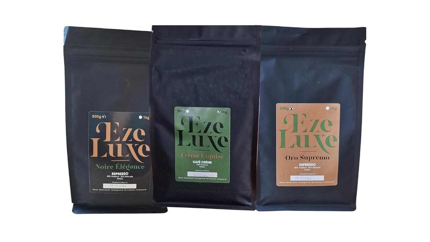 Káva Espresso Noire Elegance 500g – 50% Arabica a 50% Robusta z Brazílie a Indie – středně pražená, silná a krémová s hořkou čokoládou – intenzita 8 – vč. kávovar na espresso zdarma