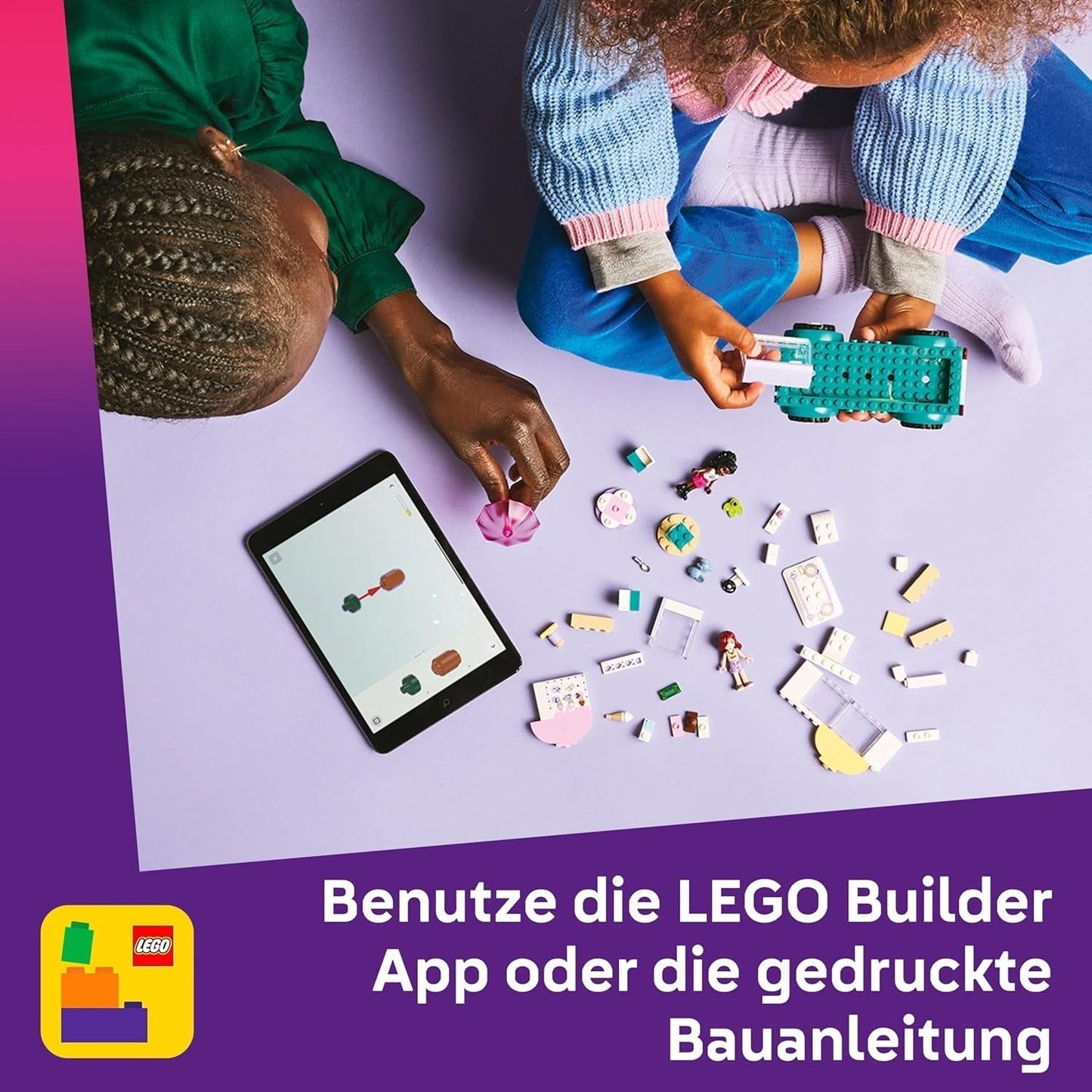 LEGO Friends Náklaďák na zmrzlinu Heartlake City Hrací sada 2 figurky a zajíček Stavebnice 4 roky stará holčičí postavička Stavebnice Minifigurka 42644 Stavebnice Besuche den LEGO-Store
