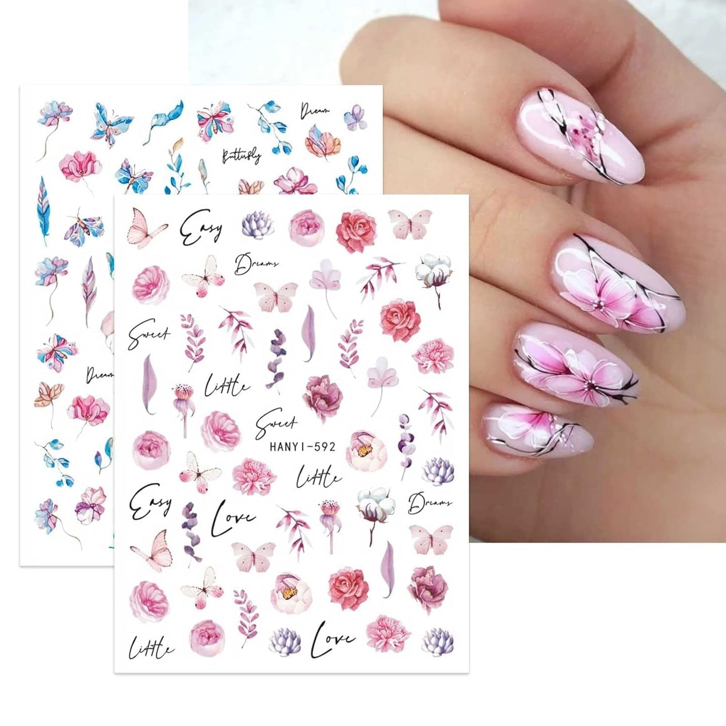 JMEOWIO Nálepka na nehty Frühling Blumen 10 Blatt Nálepka na nehty Selbtklebend Nagelaufkleber Buntes Letní Blumen Dekorace Nageldesign Zubehör