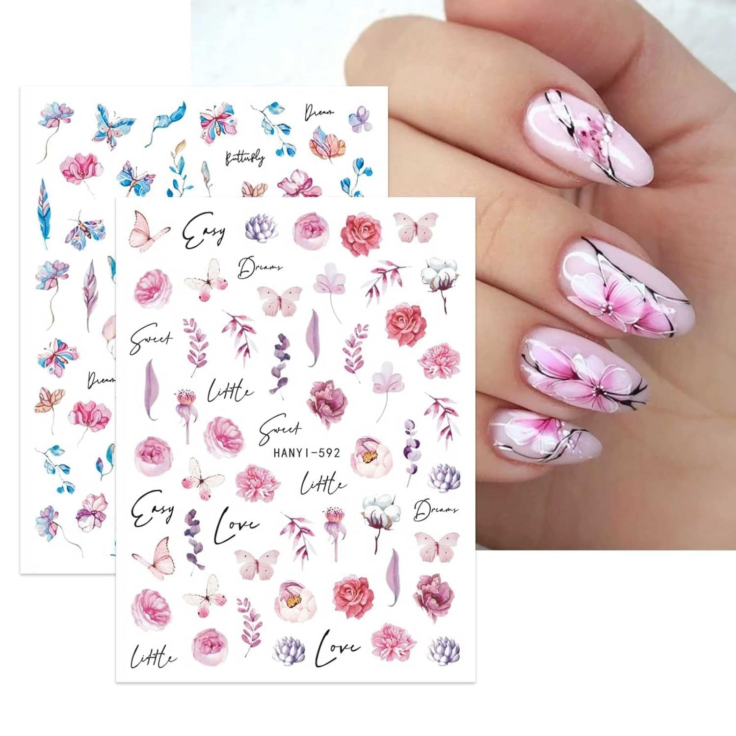 JMEOWIO Nálepka na nehty Frühling Blumen 10 Blatt Nálepka na nehty Selbtklebend Nagelaufkleber Buntes Letní Blumen Dekorace Nageldesign Zubehör