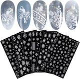 JMEOWIO Nálepka na nehty Weihnachten Weiß Glitter 8 Blatt Nálepka na nehty Selbtklebend Nagelaufkleber Schneeflocke Zimní dovolená Dekorace Nageldesign Zubehör