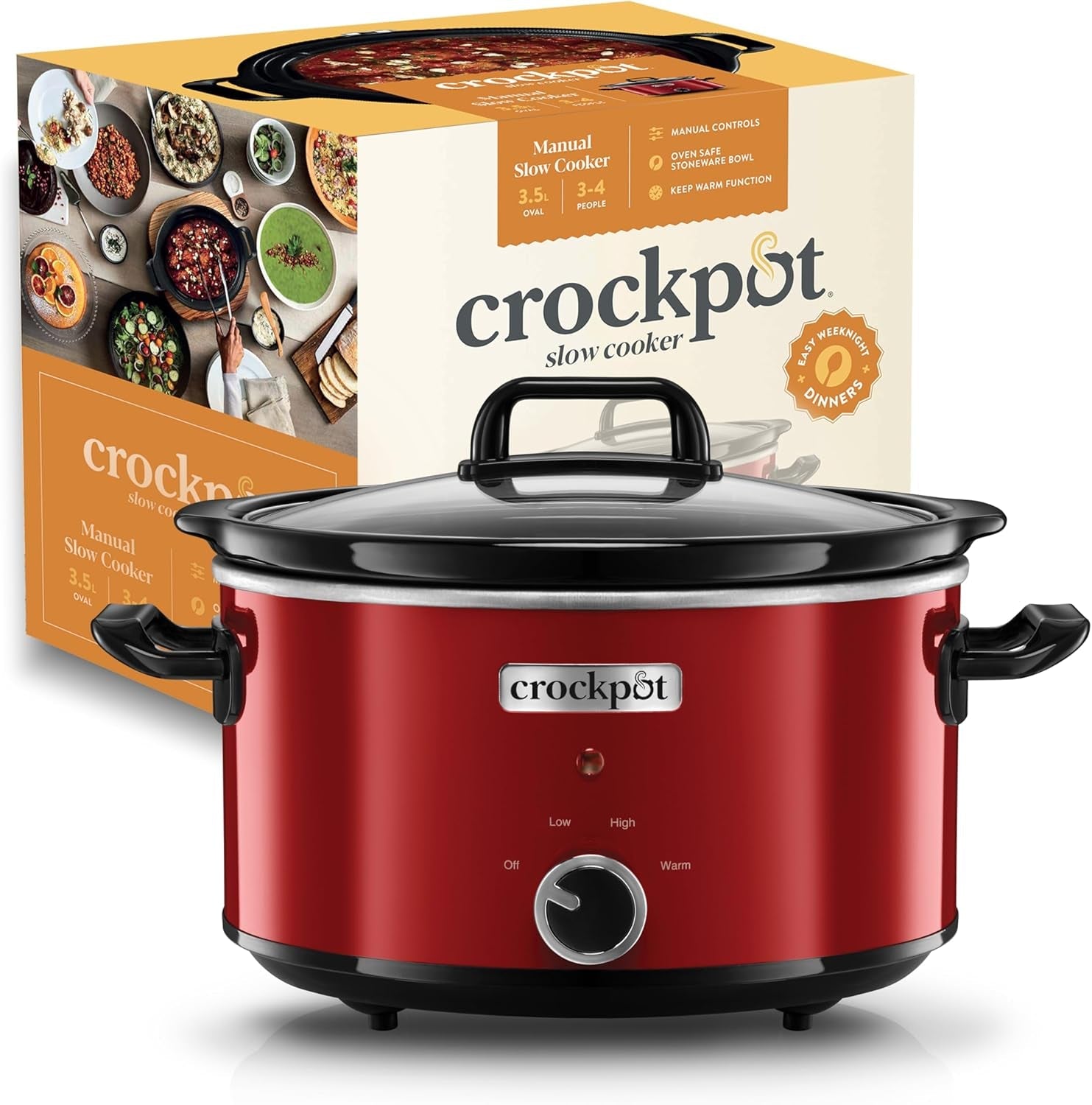 Pomalý hrnec Crock-Hand, 2 nastavení teploty + funkce udržování teploty, 3,5 litru (3-4 osoby), červený [SCV400RD] Pomalý hrnec Naty Shop Výchozí název