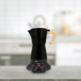 Italský elektrický kávovar Jocca Hliníkový přenosný ruční kávovar na 6 šálků s dřevěnou rukojetí ve stylu černé mocha