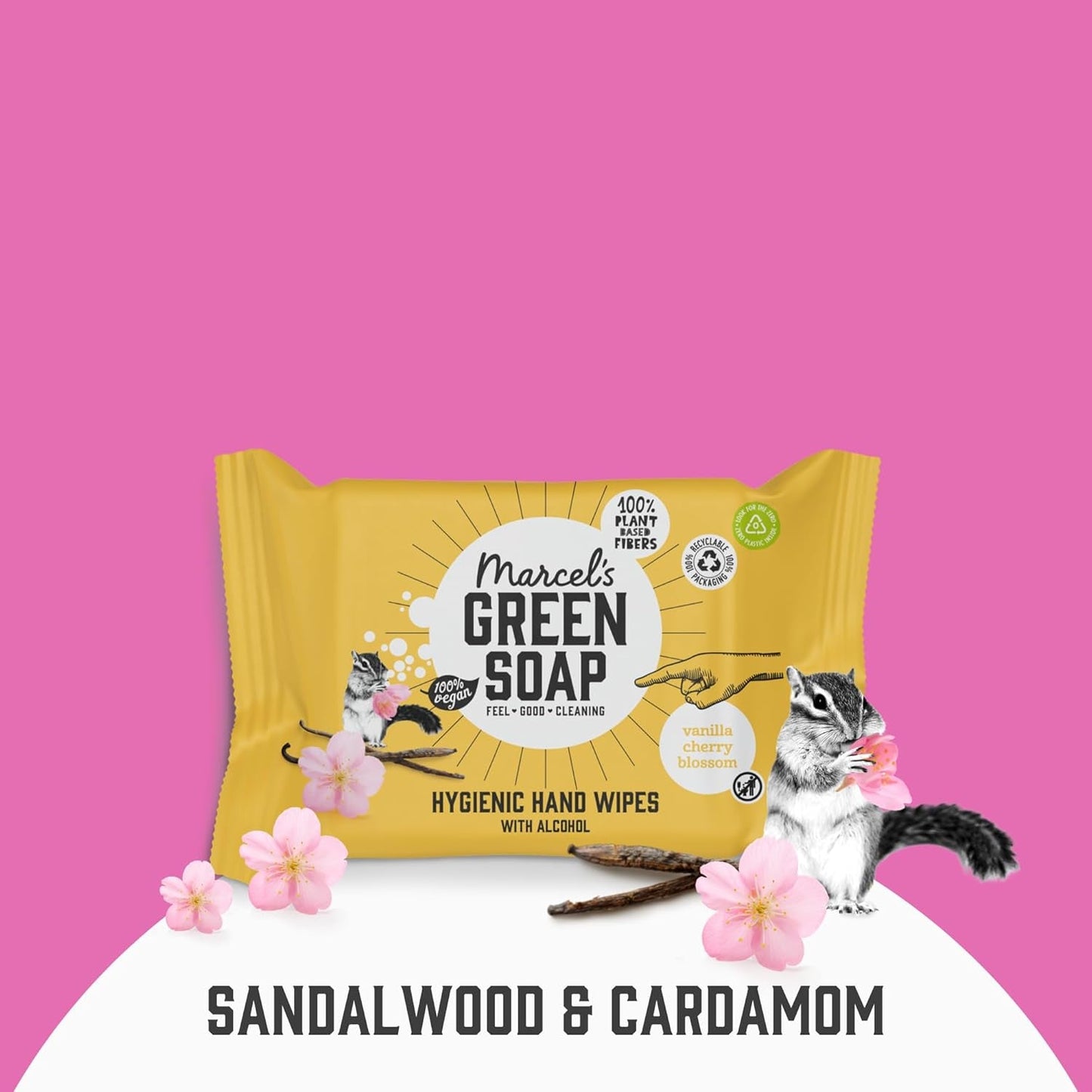 Marcel's Green Soap Ruční vlhčené ubrousky 60 Pack - Vanilka & Cherry Blossom - Rostlinné - Bio