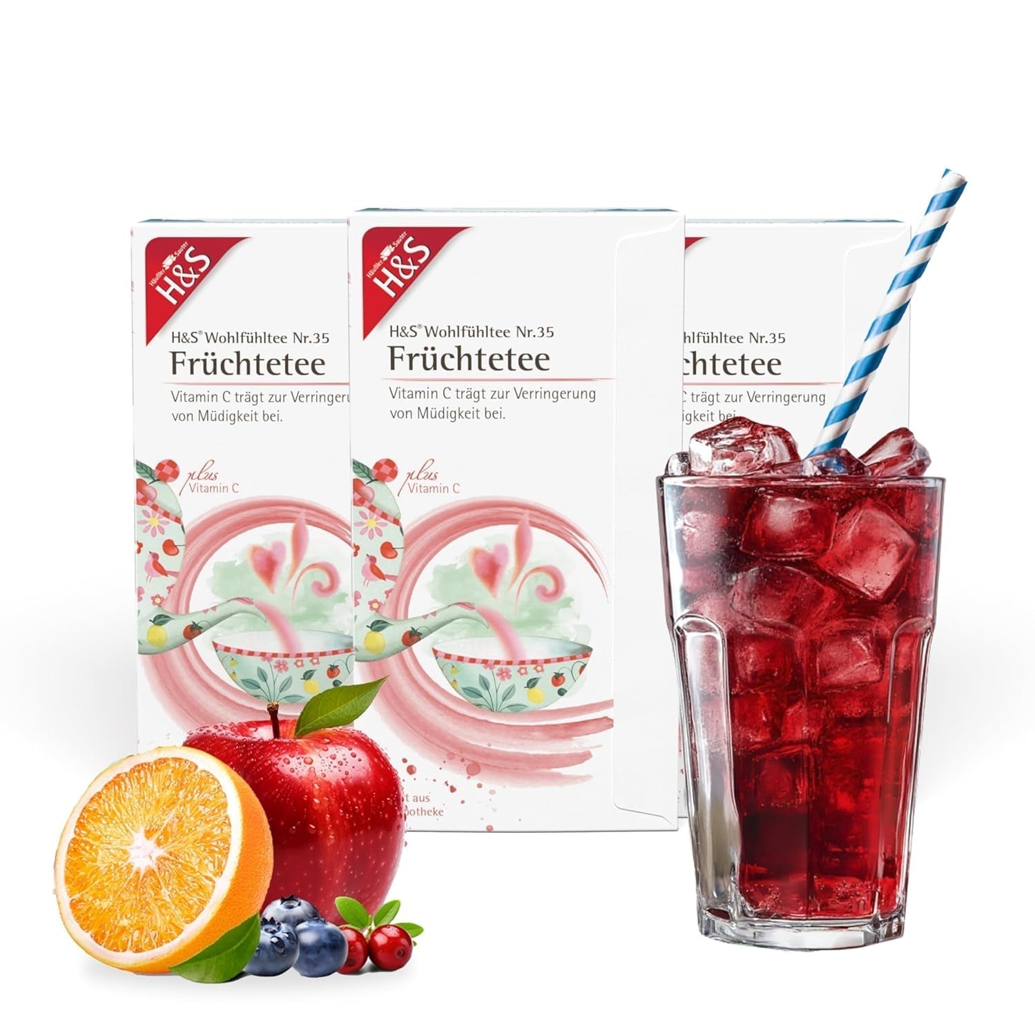 H&S Vitamin C Ovocný čaj: chutná a osvěžující ovocná čajová směs, 20 x 2,7 g